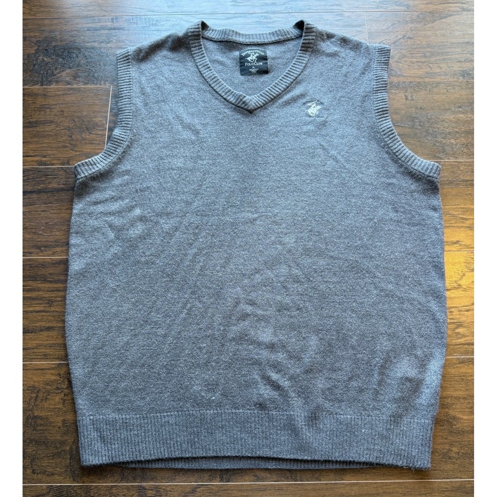 Beverly Hills Polo Club Sweater Vest Gray V Neck Men's XL Logo Preppy Golf